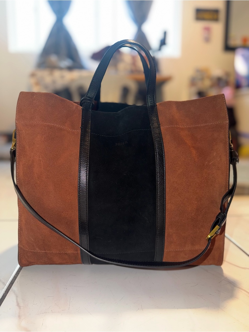 Fossil Carmen Leather & Suede Tote Bag - Picture 16 of 16